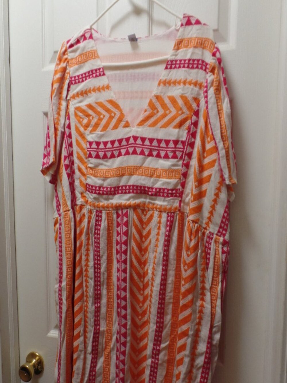 **NWT** Old Navy XXL 18 20 Pink Orange Jacquard V Neck Aztec Tribal Print Dress